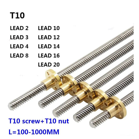 Top Shelf T10 Lead Screw With 304 Stainless Steel And Solid Brass Nut For 3D Printers And Cnc Routers Delivering Hella Smooth 2Mm Pitch And 4Mm Lead Motion For Easy Diy Upgrades with various lead sizes.