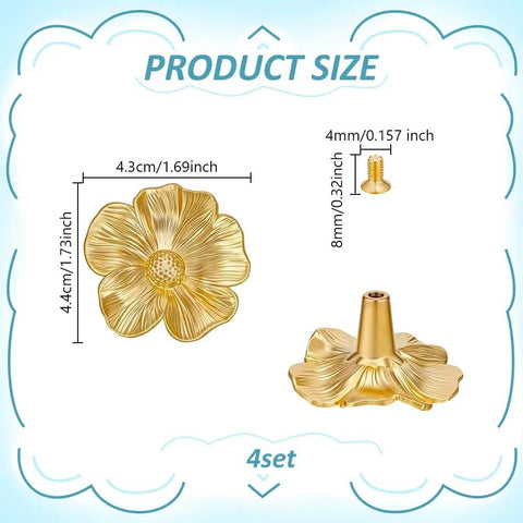 Dope Gold Brass Floral Dresser Knobs 4 Pack Antique Style Cabinet Drawer Pulls for Furniture Makeover, size and assembly view
