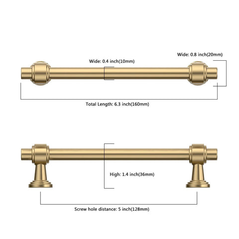 10 Pack 5 Inch Champagne Bronze Cabinet Pulls for Kitchen Cabinets and Cupboards 128mm Handles Hardware with Dimensions
