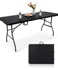 Foldable 6 Foot HDPE Table Go To Portable Banquet Surface Fold In Half Desk Utility for gatherings, set with items