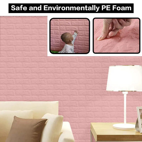Pink 3D Peel And Stick Wall Panels Pack Of 20 Self Adhesive Waterproof Brick Foam For Interior Walls, room application view