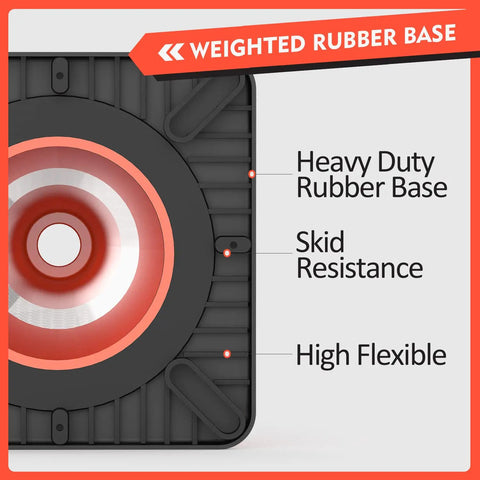 Close-up of heavy duty black weighted base of 4 Pack 18 Inch Traffic Safety Cones With Heavy Duty Black Weighted Base, Orange PVC Cones With Reflective Collar For Parking Lots, Construction Sites, Road Safety, High Visibility And Durable Traffic Control