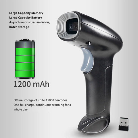 USB Wired Handheld Barcode Scanner With CMOS Sensor That Nails 1D 2D And QR Codes Fast For Warehouse Library And Supermarket Use Push Trigger Scanning Reliable Performance Easy Setup Durable And Practical with battery display and USB receiver