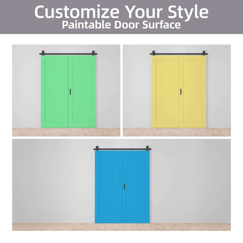 48 By 80 Inch Bifold Barn Door With 64 Inch Track Hardware Two Lite White Primed MDF Panels customizable color options