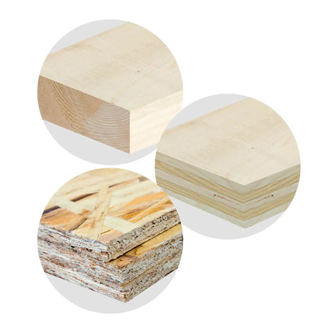 Close-up of various wood types used with Torx Wood Screws Set 4.0 X 40 Mm, 400-Piece Wax Coated Fasteners