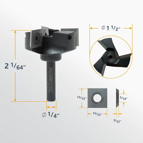 Rock Solid One Quarter Inch Shank Slab Flattening Router Bit With Hardened Steel Body And Razor Sharp Carbide Tips, 1.5 inch head.