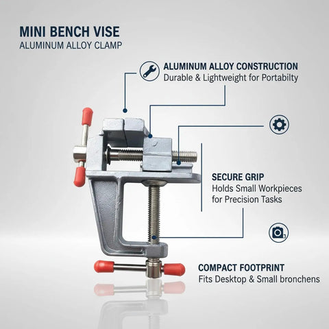Compact Aluminum Bench Vise For Tiny Workpieces, Portable Desktop Clamp For Drilling And Filing, Easy Tightening, Secure Hold For Precise Assembly And Hands Free Operation, mini bench vise