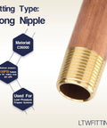 Close-up of brass pipe nipple with 3/8 in male NPT threads, part of Brass Pipe Nipple Assortment Kit With Long Nipples 1-1/2 In to 4-1/2 In.