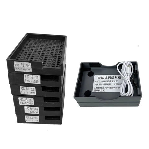 Automatic Screw Feeder Machine With Semi Auto Mode For Bulk Fastener Sorting and Neat Workshop Storage Tray with six trays.