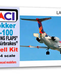 Box art of 1/144 Fokker F-100 Landing Flaps And Tail Airbrake Resin Upgrade For Revell Aircraft Kit with LACI logo