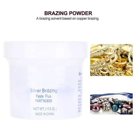 YUEHISY Brazing Powder For Jewelry Making 113g copper flux paste in a container for metalworking and repair tasks.