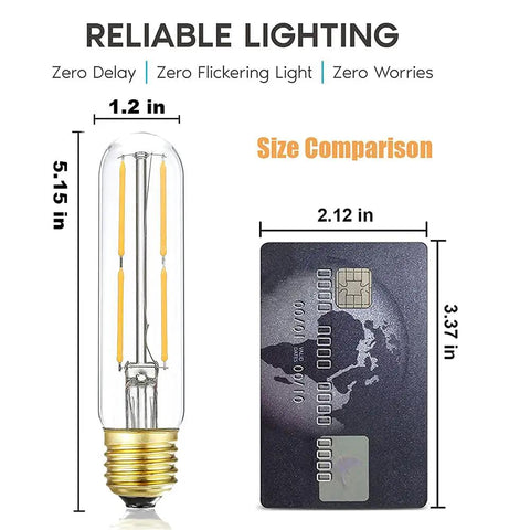 Energy Efficient Dimmable Tubular LED Bulbs 4W 40W Equivalent 400LM Soft White 3000K Clear Glass E26 Base size comparison