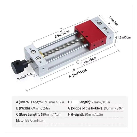 Dimensions of Compact Aluminum CNC Engraving Vise For Desktop Projects Adjustable Bench Clamp With Pre Drilled M5 Holes