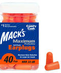 Maximum Noise Blocking Soft Foam Earplugs 33 dB NRR, 40 pairs in jar with two earplugs on side, USA made