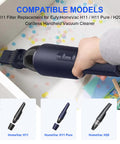 Person using HomeVac H11 handheld vacuum with Must-Have H11 Replacement Filter Set for dust and allergens in a drawer