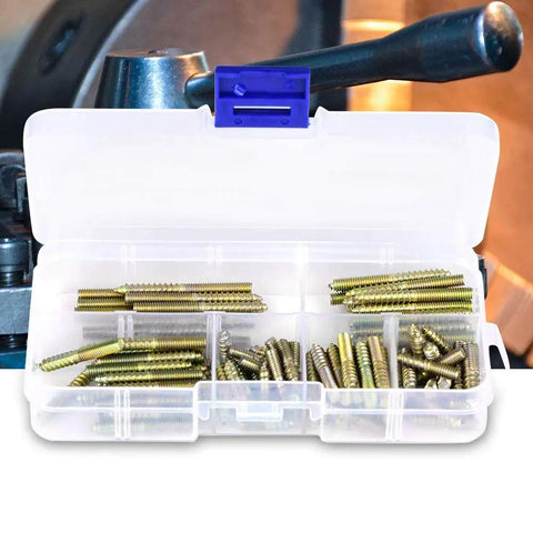 Plastic case of 110 Pcs M4 Dowel Screws Hanger Bolts Dowel Pins Furniture Connectors Zinc Plated Iron Double Ended Screws For DIY