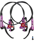 Heavy Duty Hydraulic Disc Brake Kit With 800mm Front And 1400mm Rear Lines Twin Pistons For Real Smooth Stopping Power And Rust Proof Aluminum Build On Mountain Bikes Purple, showing brake levers and calipers.