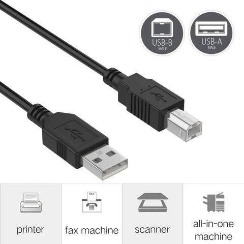 Legit Six Foot USB Replacement Cord For Provo Craft Cricut Explore Air One And Two Cutting Machines With Slick Anti Interference Magnet Ring For Straight Up Reliable Power, black USB-B and USB-A connectors.