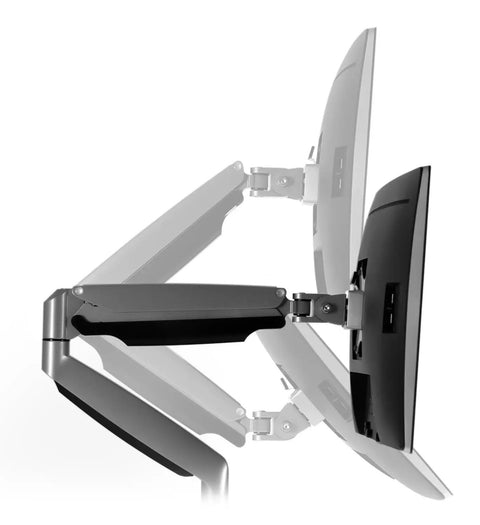 Prime Desktop Real Estate Upgrade Featuring Smooth Gas Spring Articulation for dual monitor setup with adjustable arms.