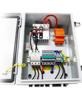 Built Tough 3 String Solar Array Combiner Box With Prewired MC4 Plugs 60 Amp 200 Volt interior wiring and components layout.