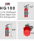 Heavy Duty Compact Fire Extinguisher For Cars Trucks Race Rigs Clean Halotron Formula Beats Dry Powder No Fuss Safe For Engines And Electronics Ul Listed Chrome Body One Point Four Pound dimensions and design details