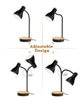 Adjustable design of Metal Desk Lamp With Dope Wireless Charging Pad And USB Port 3 Way Dimmable Arc Bedside Light Touch Control Reading Lamp For Bedroom Study Or Office Black Finish And Sleek Arc Design, showing 180° gooseneck positions.