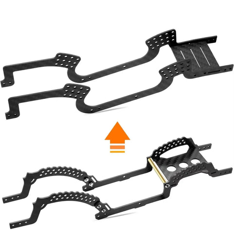 Carbon Fiber RC Car Chassis Frame For 1 18th Scale Crawler Upgrade with Low Center Of Gravity design shown in pieces