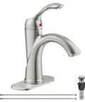 Brushed Nickel Bathroom Faucet With Single Handle For One Hole Vanity Sink Satin Finish, Pop Up Drain, Overflow, Stream Basin Mixer Tap