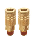 Brass One Quarter Inch NPT Male Air Hose Fittings Quick Coupler Set Heavy Duty Industrial Grade With Sealant For Pro Job Sites And Auto Shops Two Pack Air Connectors Built To Last