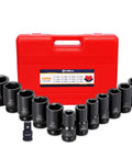 Three Quarter Inch Drive Deep Impact Socket Set, 13 Piece Metric Through 41mm, 6 Point Design in red case, black phosphate finish