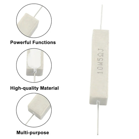 10 Pack 10W 5 Ohm Ceramic Cement Power Resistors Kit with durable ceramic body and wirewound design for versatile applications.