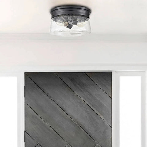 11 Inch Black Seeded Glass Flush Mount Ceiling Light With Drum Shade Dope Modern Farmhouse Style Two Light Fixture
