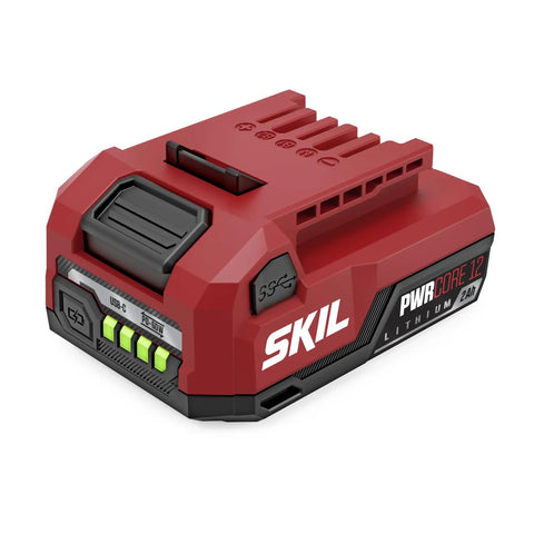 High Performance Cordless Power Tool Starter Kit With 2.0 Ah Lithium Ion Pack featuring a red lithium battery with LED gauge.