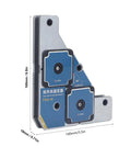 Heavy Duty Dual Switch Welding Clamp With 50KG Magnetic Force For Steel And Iron Plates side view, dimensions 165mm x 140mm, galvanized steel