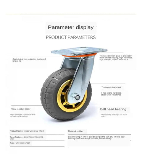 4 Pack Of 8 Inch Heavy Duty Stem Mount Caster Wheels With Swivel And Directional Brake Combo Silent Rubber Rollers, showcasing durable steel plate and wear-resistant rubber.
