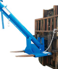 Shop Floor Ready Adjustable Pivoting Forklift Jib Boom Crane With 6000 Lb Pulling Power For Commercial Warehouses And Industrial Sites Crushes Heavy Loads With Rock Solid Reliability In Blue mounted on a forklift.