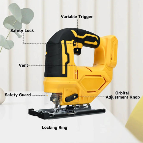 Heavy Duty Cordless Electric Jigsaw Cuts Wood And Steel Like Butter With Zero Stress Easy Peasy Controls features variable trigger and safety lock.