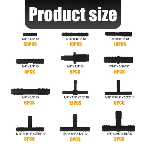 Sandfren 113pcs car vacuum line connector kit; black plastic assorted fittings in multiple sizes for universal fit