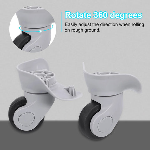 2 Pieces Luggage Wheel Replacement Kit For Suitcase Trolley Wheels DIY Repair Spinner Swivel Silent Wheels Grey, showing 360° rotation.
