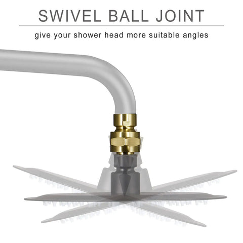 Brushed Gold Solid Brass Shower Head Swivel Ball Adapter With Adjustable Shower Arm Extension, on shower arm with head