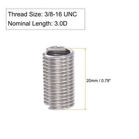 3/8-16 UNC Helical Wire Thread Inserts 304 Stainless Steel Coiled Thread Repair Kit, 3D Length 1-1/8 Inches, front view
