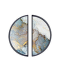 2 Pack Blue Gray Fluids Cabinet Handles with Black Semicircle Design and Customizable HD Panel, 3 Inch Hole Center, Zinc Alloy