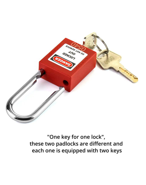 Red Lockout Safety Padlocks Set Of 2 With 4 Keys One Worker One Lock One Key Policy Writable Label Non Conductive Thermoplastic