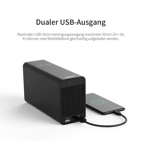 Front view of Portable RC Power Station 600W 25A Smart Charger And Balance Charger with USB ports shown in use.