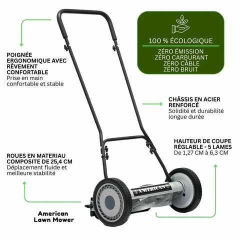 18-Inch Push Reel Lawn Mower with 5 Blades, Heat-Treated Alloy Steel Blades, Scissor-Cut Action, Black Finish, Easy to Use
