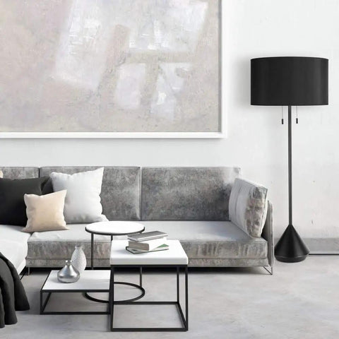 60 Inch Two Light Floor Lamp With Black Base And Black Fabric Shade Includes LED Bulbs Modern Minimalist Scandinavian Style