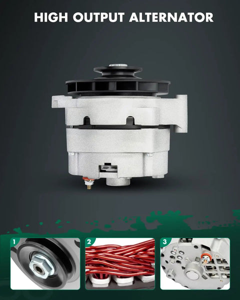 Beefed Up 94 Amp One Wire Delco 12SI Alternator High Output 12V With One Wire Setup And One Groove Pulley front view