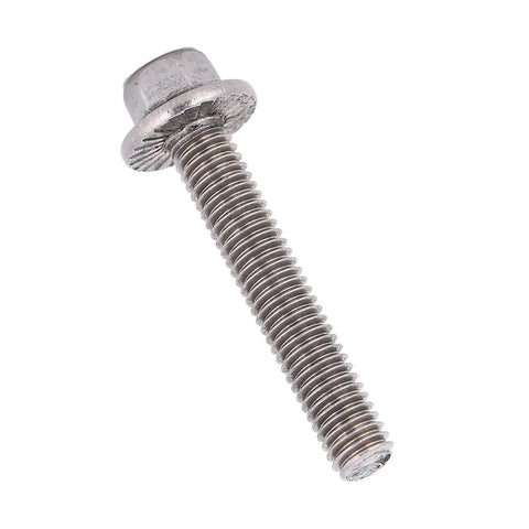 Top Quality M6 Hex Flange Screws 304 Stainless Steel Bolts For Tough Jobs Includes 10 Pcs With Five Awesome Lengths. Close-up of a 16mm M6 hex flange screw.