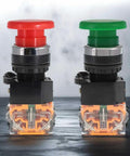 Emergency Push Button Switch With Green And Red Mushroom Head For Home And Industrial Equipment No NC 22mm Spring Return Pack Of 2 Safe E Stop Button For Machinery And Safety red and green 22mm push buttons with transparent base