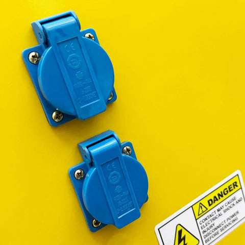 Heavy Duty Automatic Steel Bar Circle Bender Delivers Beast Mode Power To Shape Rebar Quick As Lightning For Hardworking Contractors On Tight Job Sites power connection ports on yellow background.